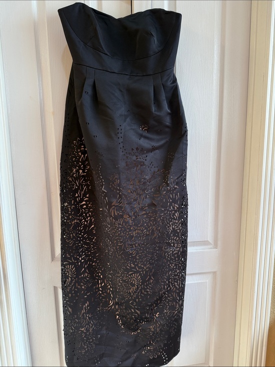 Marchesa Notte Dresses & Skirts - Elegant Strapless Black Laser-Cut Evening Dress